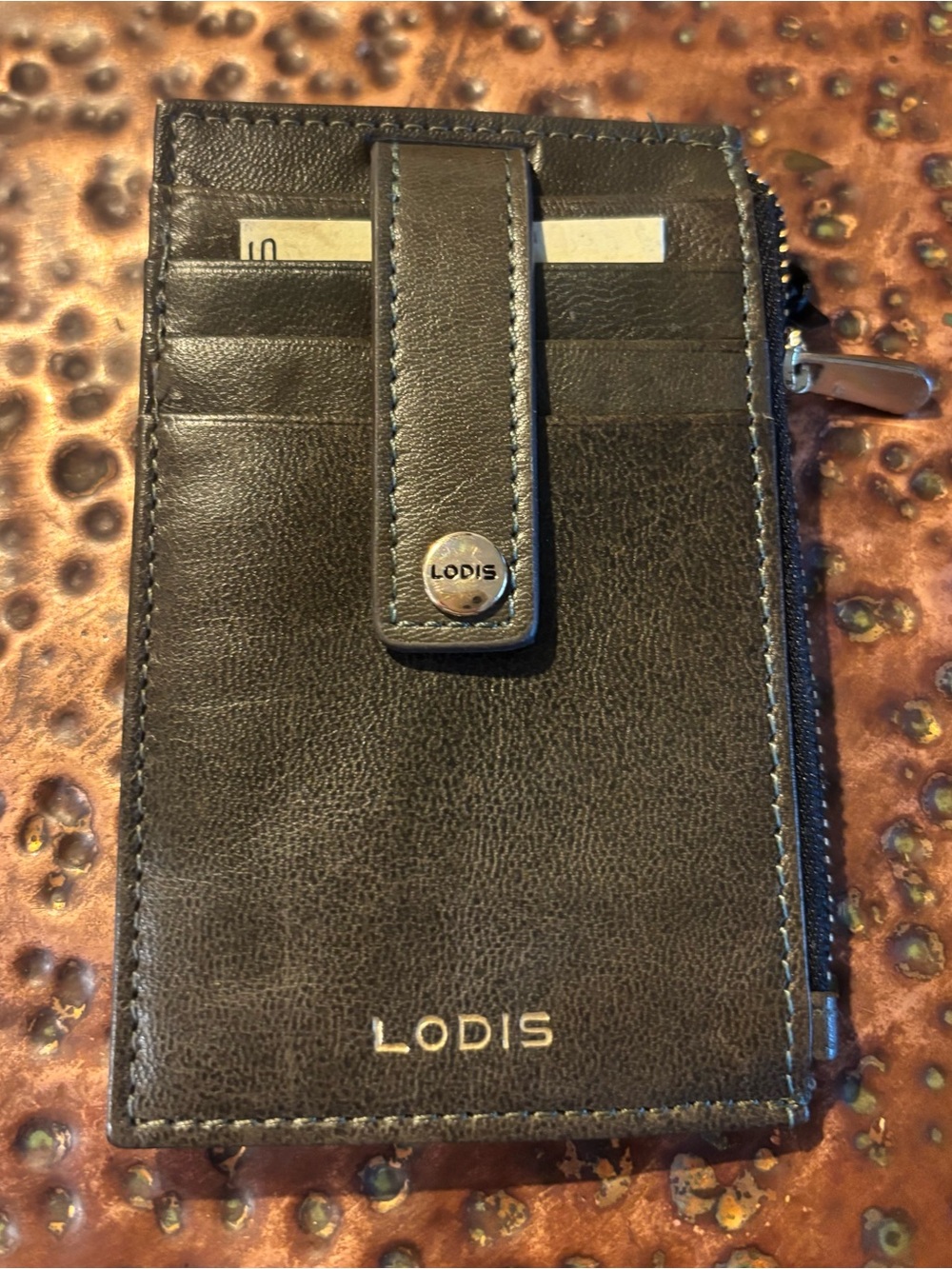 Lodis 1965 Dark Brown Leather RFID Card Wallet with Gold Logo